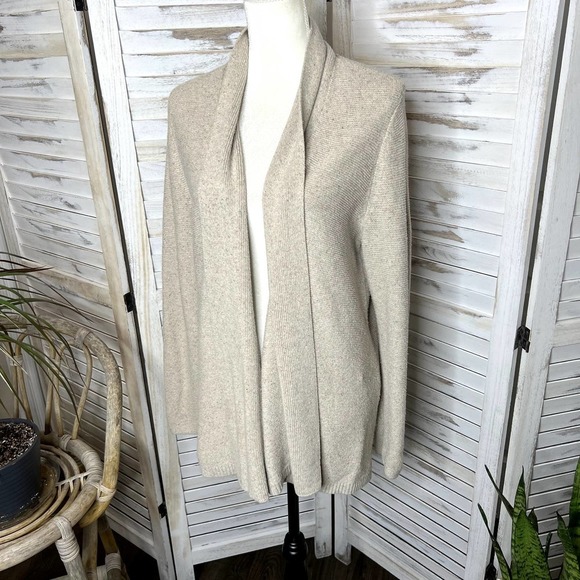 J. JILL Women's Confetti Knit Open Front Cardigan Sweater Oatmeal Silk Blend L - Picture 5 of 12